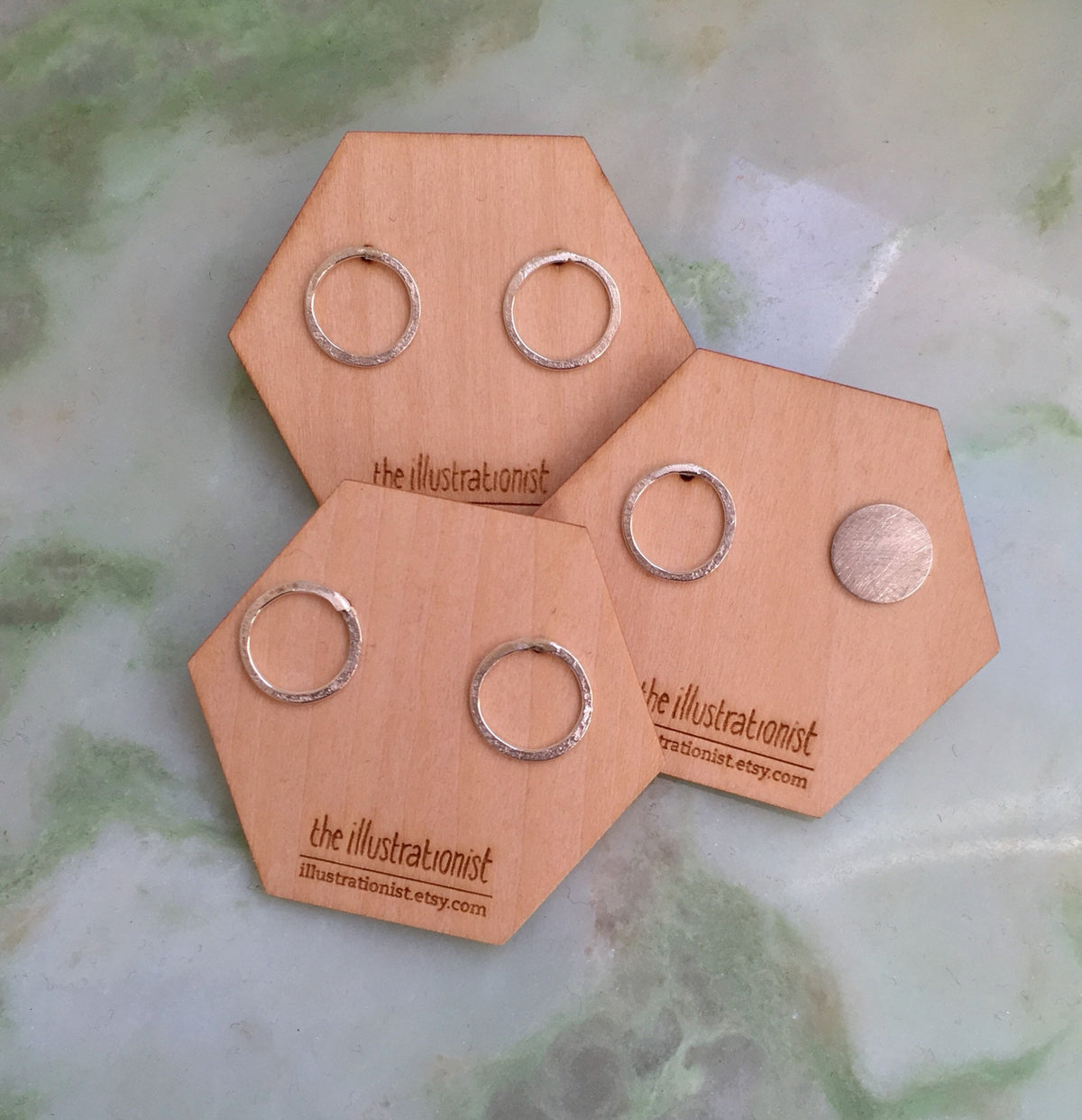 Reta earrings, eco sterling silver circle pins, irregular earrings