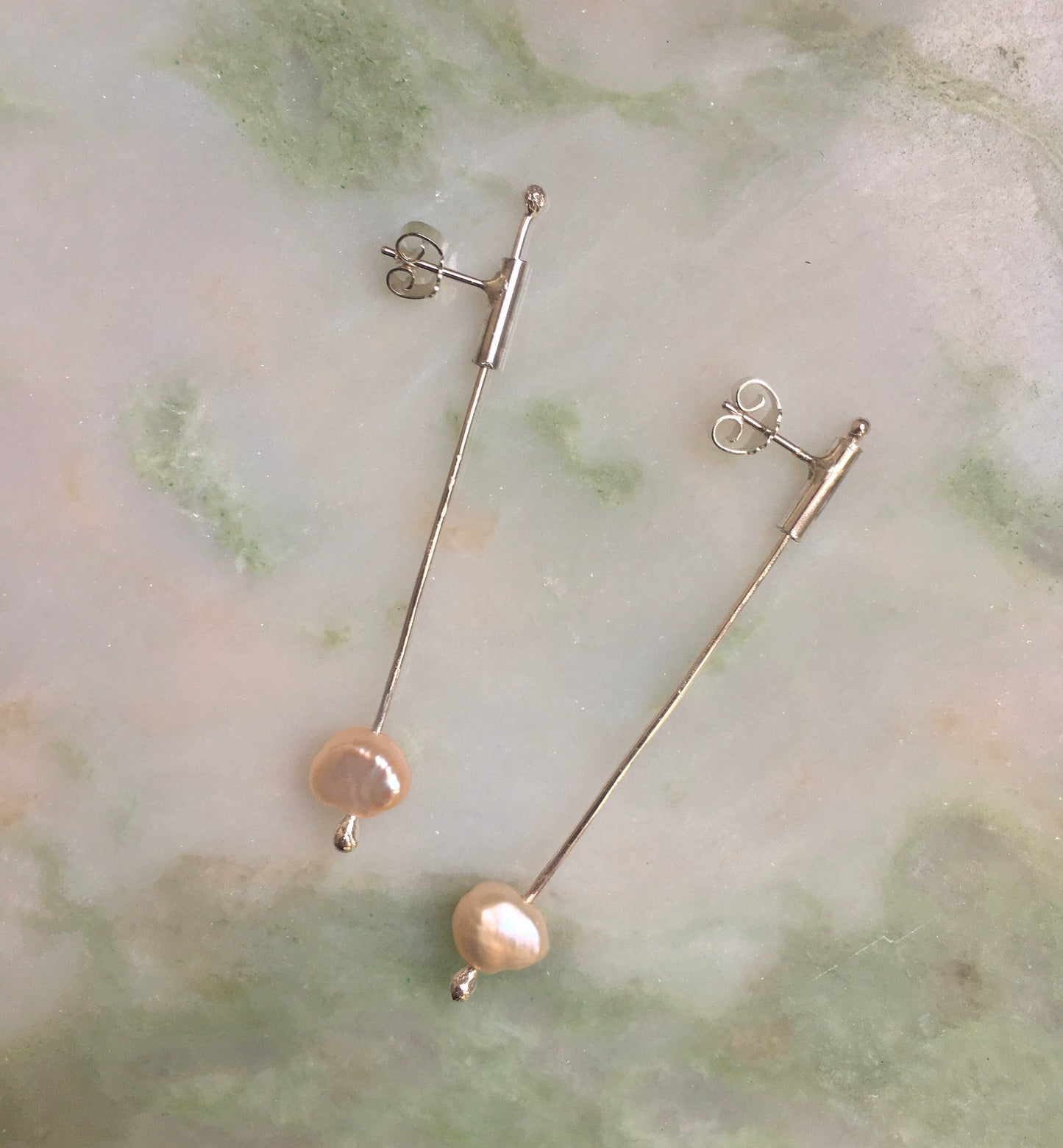 Reba earrings, pearl and sterling silver