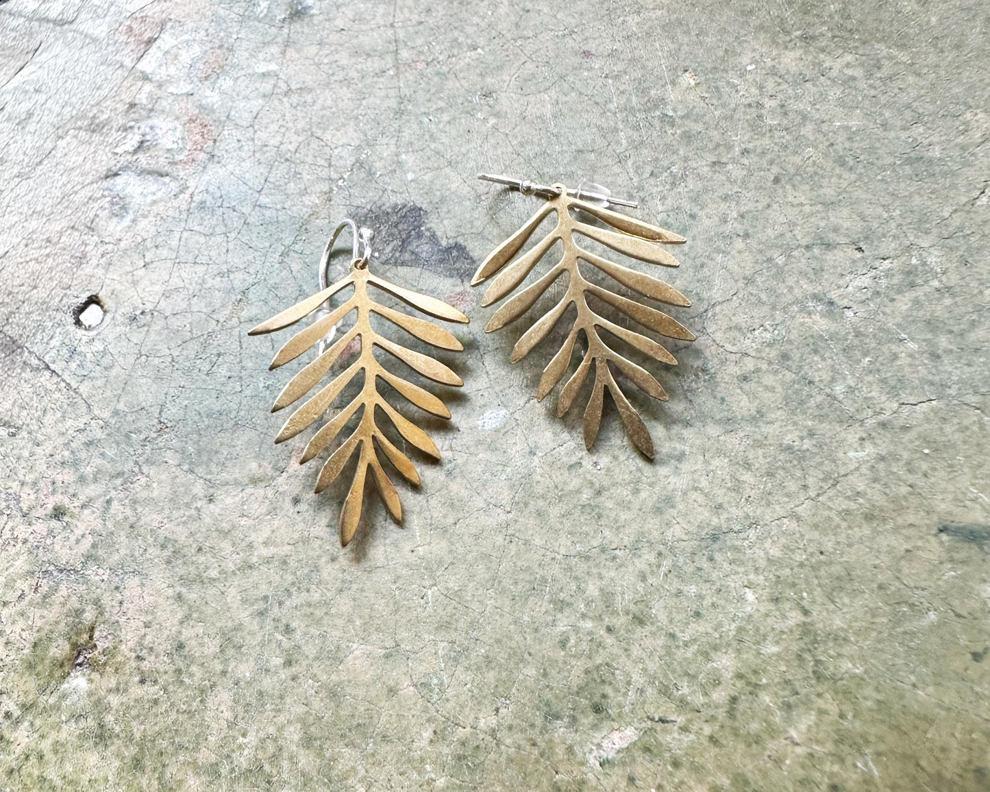 Oren earrings, Brass and sterling silver leaf earrings