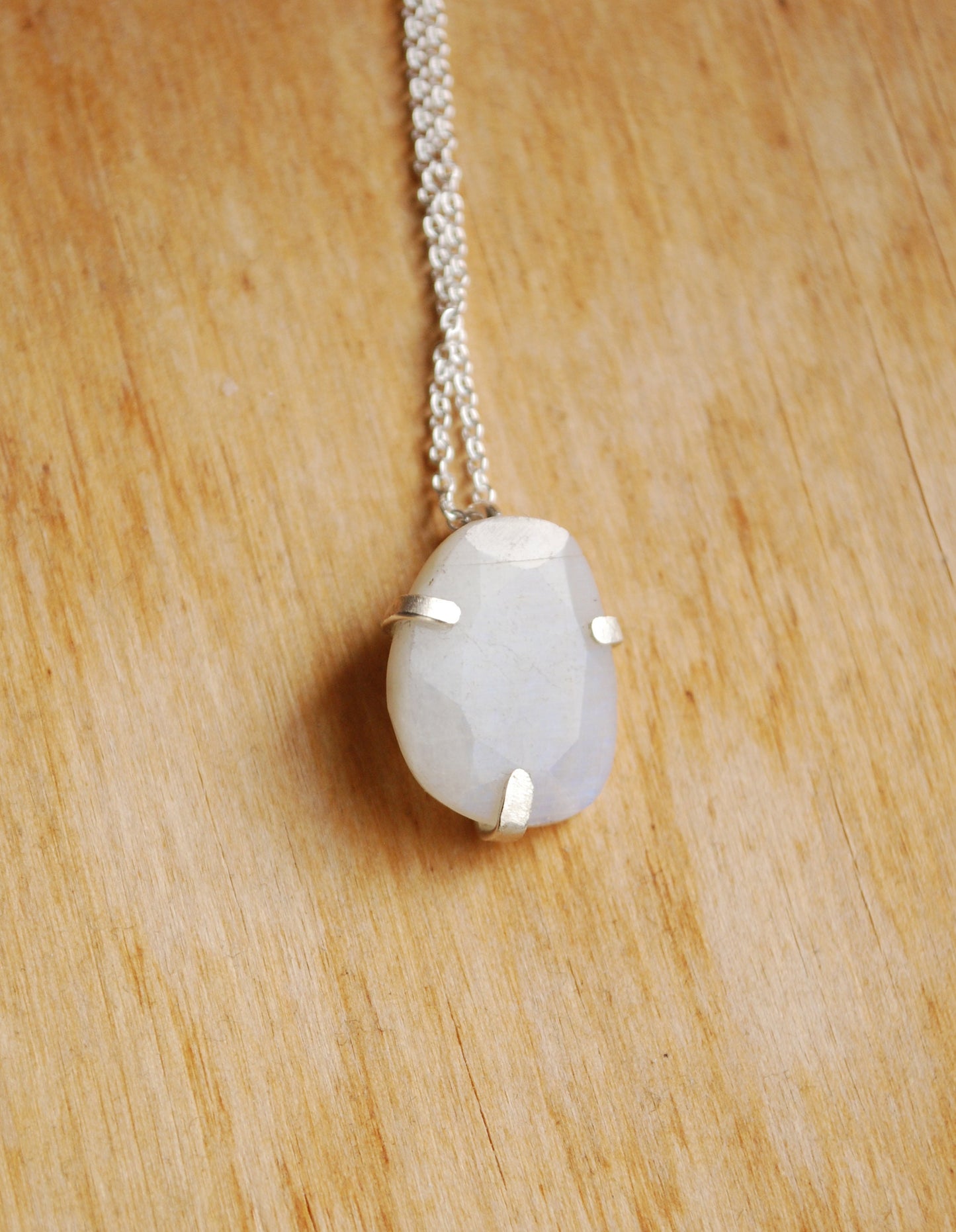 Rose necklace, Eco sterling silver white moonstone necklace