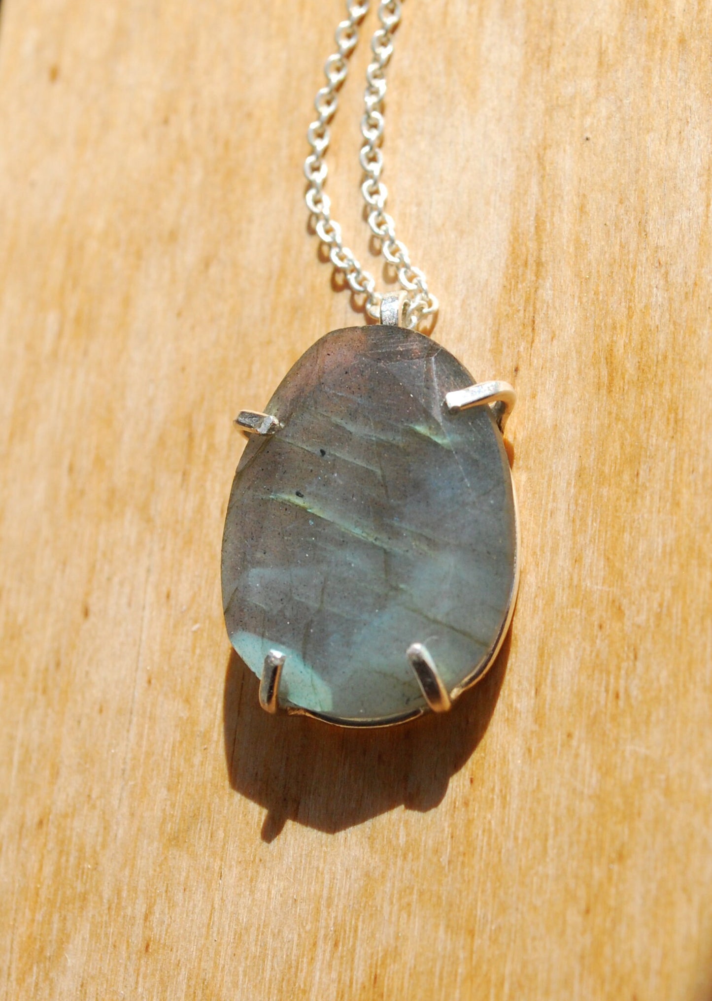 Rose necklace, Eco sterling silver labradorite necklace