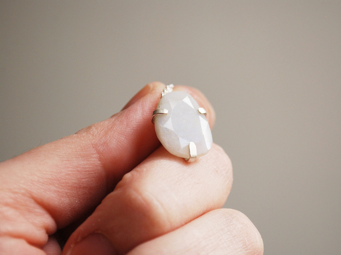 Rose necklace, Eco sterling silver white moonstone necklace