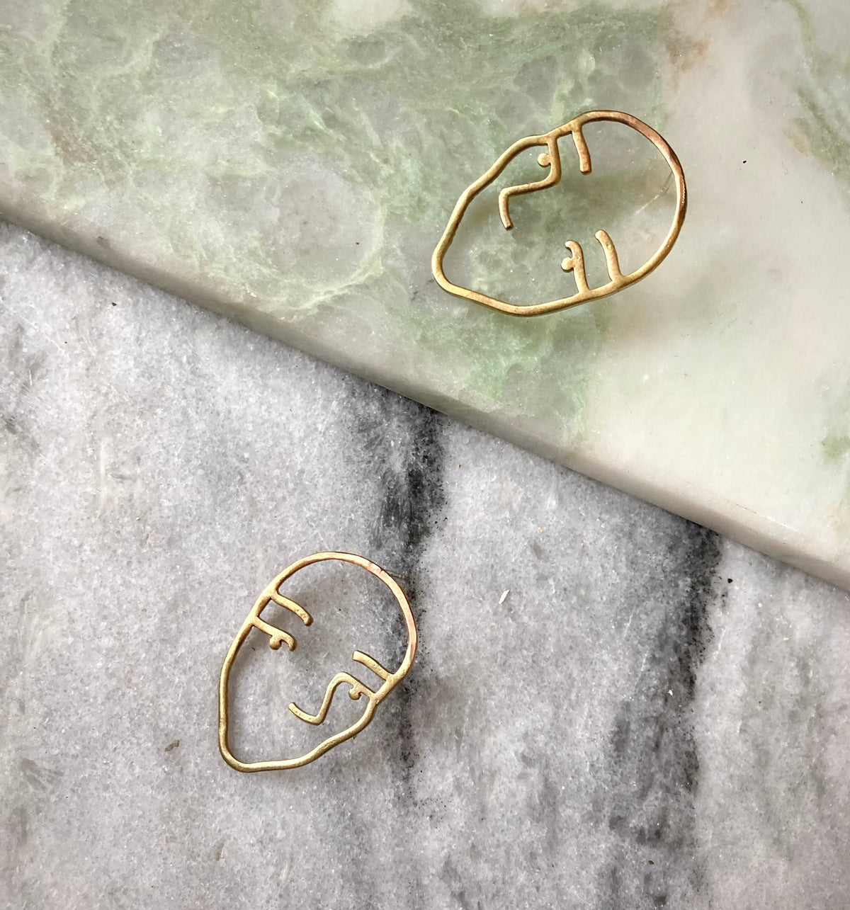 Abel earrings, Brass and Eco sterling silver abstract face earrings