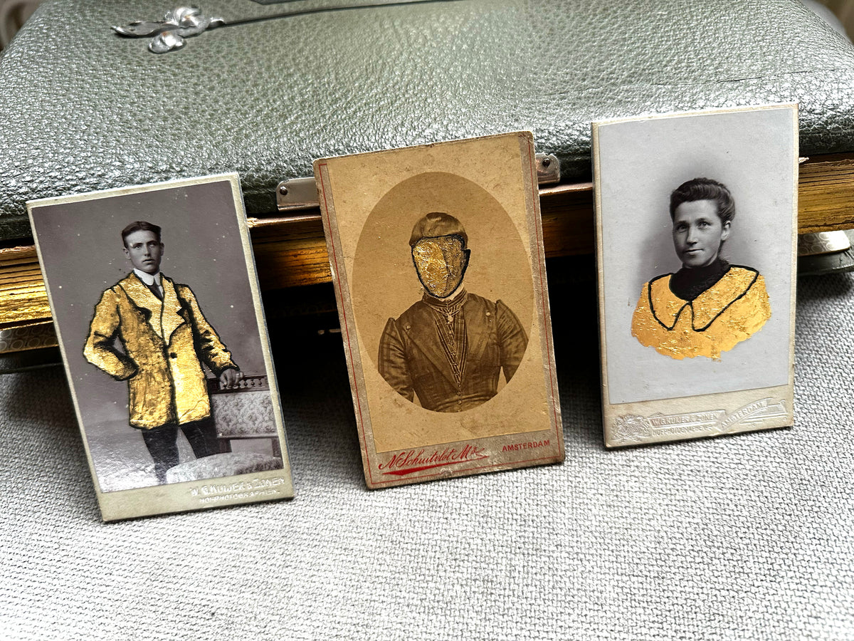 The gold people, Painted vintage photo, real gold leaf art
