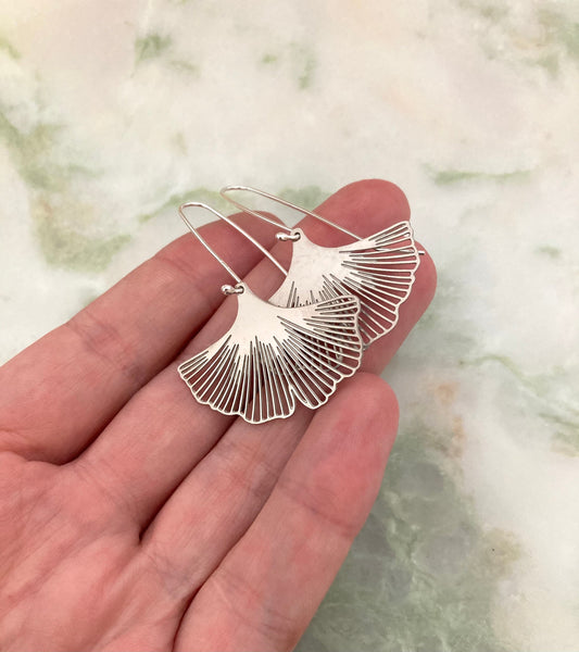 Ginkgo leaf steel and sterling silver earrings
