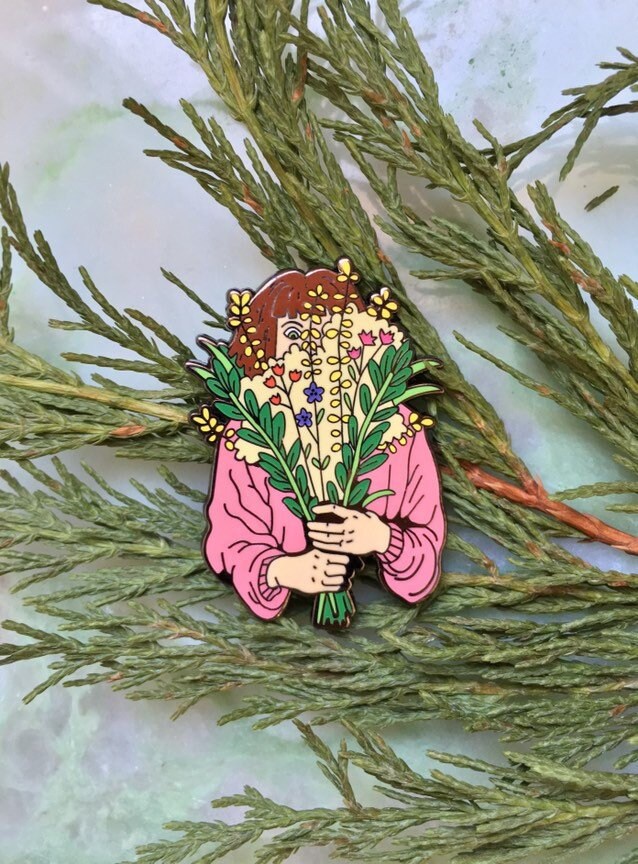 Flower girl enamel pin