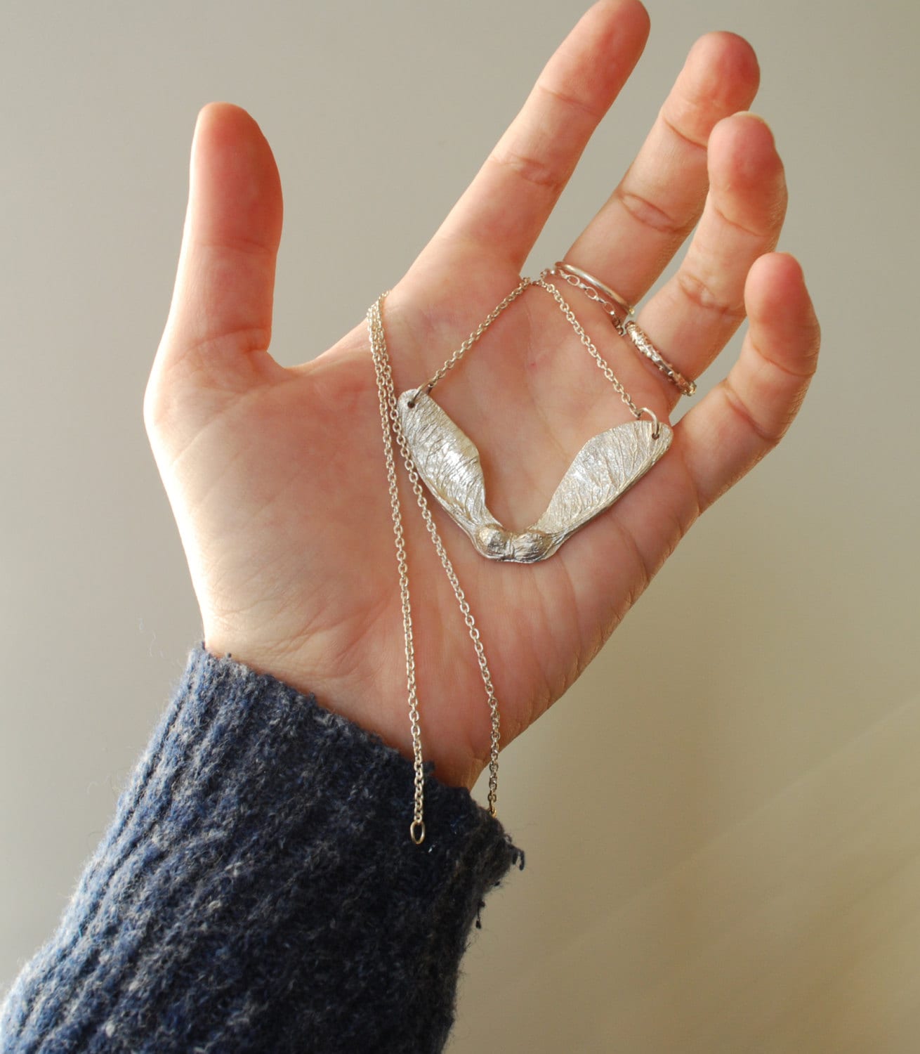 Land necklace, Eco sterling silver maple seed necklace, sycamore tree